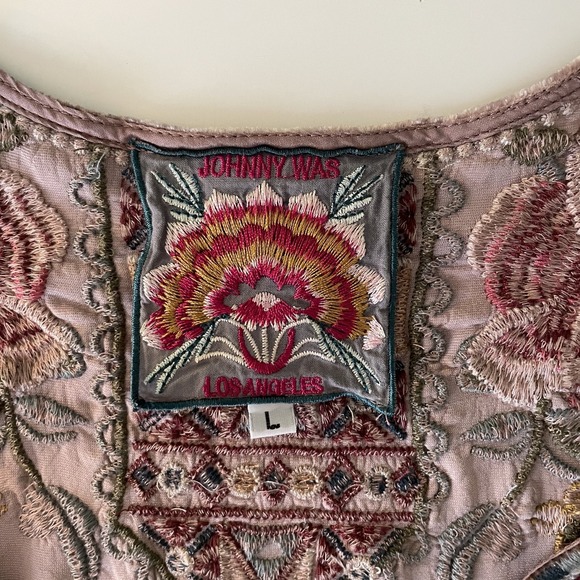 Johnny Was Cherelle Velvet Embroidered Drape Tunic Top Size L Silk Boho Hippie - Picture 3 of 15